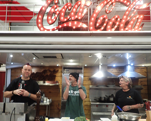 Chef Plum, James Cunningham and Chef Michele Ragussis together on the Coca-Cola Stage at Mohegan Sun